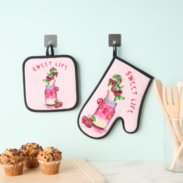 Cherry Drink Oven Mitt & Pot Holder Set (Insitu (Hängend))