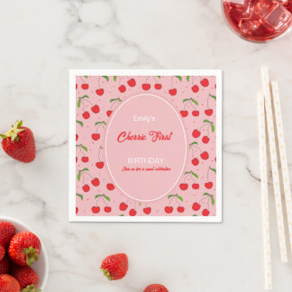 CHERRY Einladung zum ersten Geburtstag Serviette