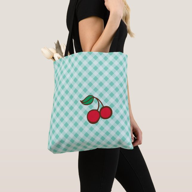 Cherry En vichy Retro Beach Sac fourre-tout de voy (De près)
