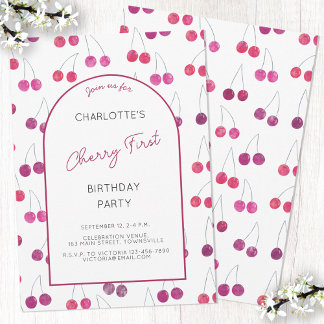 Cherry First Birthday Party Einladung