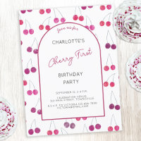 Cherry First Birthday Party Einladung