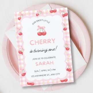 Cherry First Birthday Party Invitation