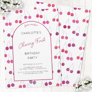 Cherry First Birthday Party Invitation