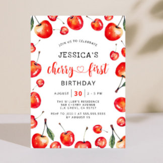 Cherry First Birthday Red Cherry 1. Geburtstag Einladung