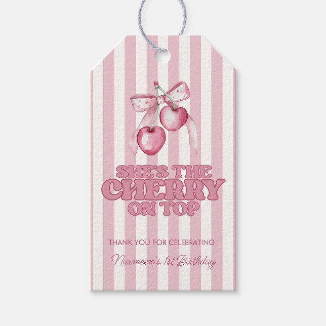 Cherry First Coquette Girls 1st Birthday Favor Geschenkanhänger (Vorderseite)