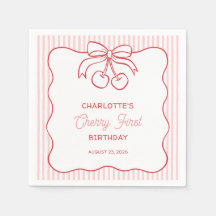 "Cherry First" Geburtstag Pink Stripe Bow Girly