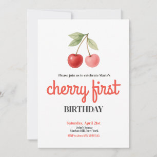 Cherry First Girl Birthday Party Einladung