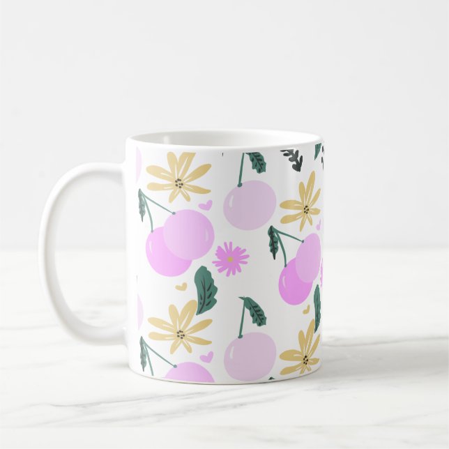 Cherry Floral Greenery Yellow Pink Muster Kaffeetasse (Links)