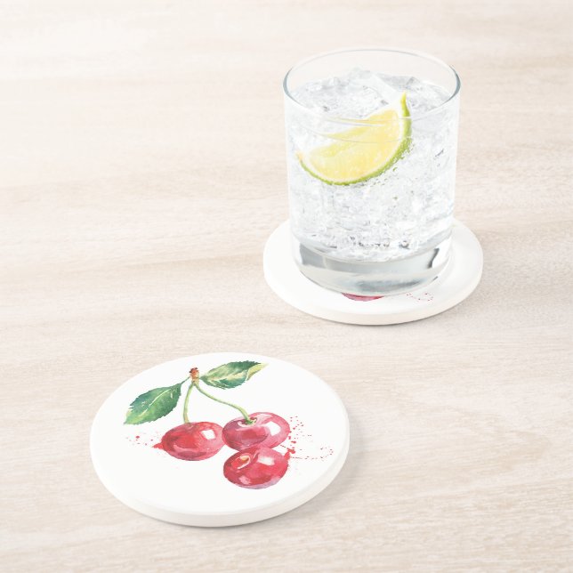 Cherry Fruchtsäfte Kirschen Aquarell Küche Sandste Getränkeuntersetzer (Seite)
