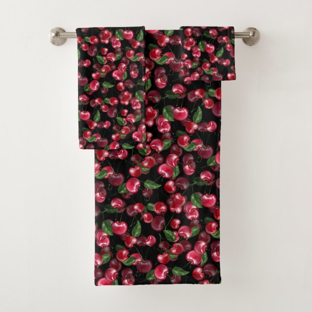 Cherry Fruit auf schwarz  Badhandtuch Set (Insitu)