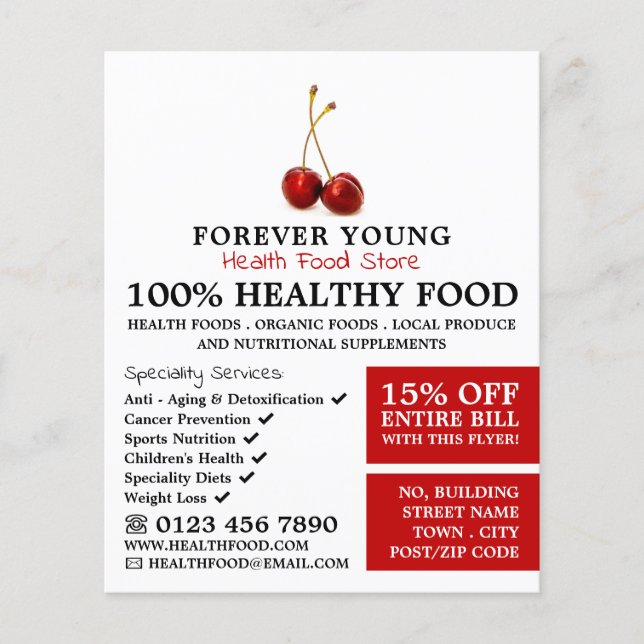 Cherry Fruit, Health Food Store Advertising Flyer (Vorne)