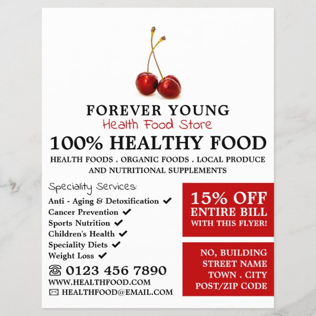 Cherry Fruit, Health Food Store Advertising Flyer (Vorne)