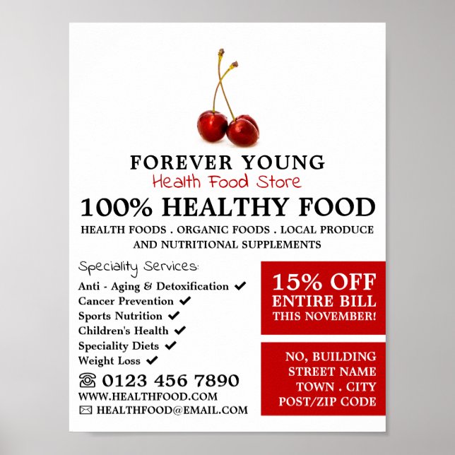 Cherry Fruit, Health Food Store Advertising Poster (Vorne)