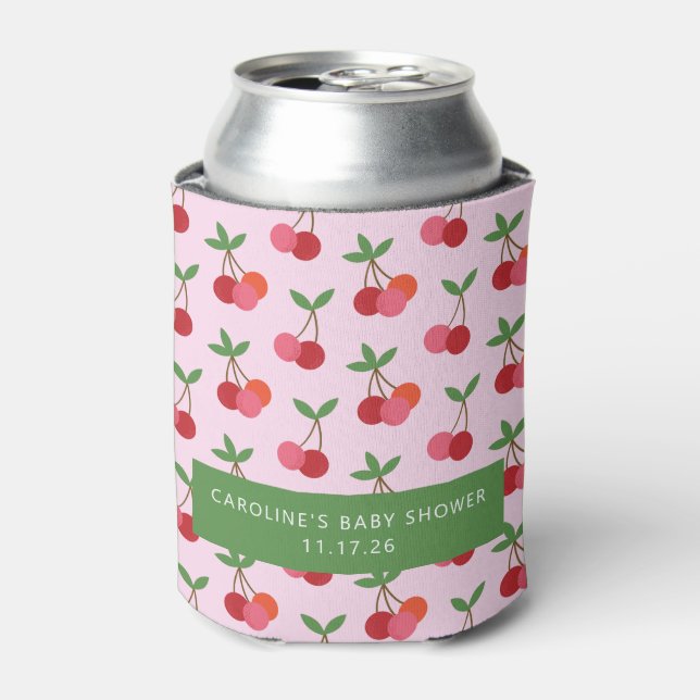Cherry Fruit Pink Grün Niedliche Babydusche Dosenkühler (Kanne Vorderseite)