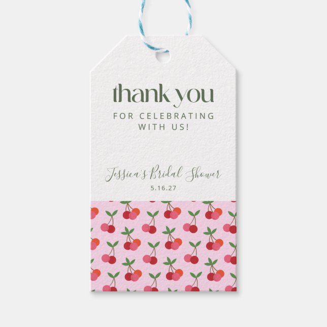 Cherry Fruit Red Pink Green Dusche Vielen Dank Geschenkanhänger (Vorderseite)