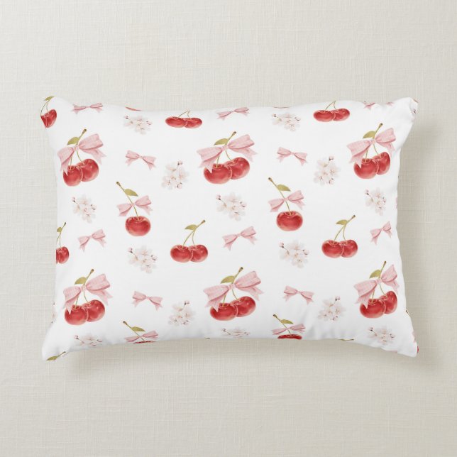 Cherry Girl-Dekoration, rosa Coquette Bow Cherry Dekokissen (Vorderseite)