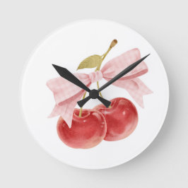 Cherry Girl-Dekoration, rosa Coquette Bow Cherry Runde Wanduhr