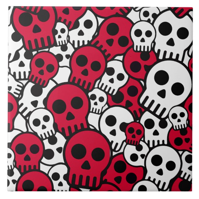 Cherry Gothic Skull Muster Print Fliese (Vorderseite)