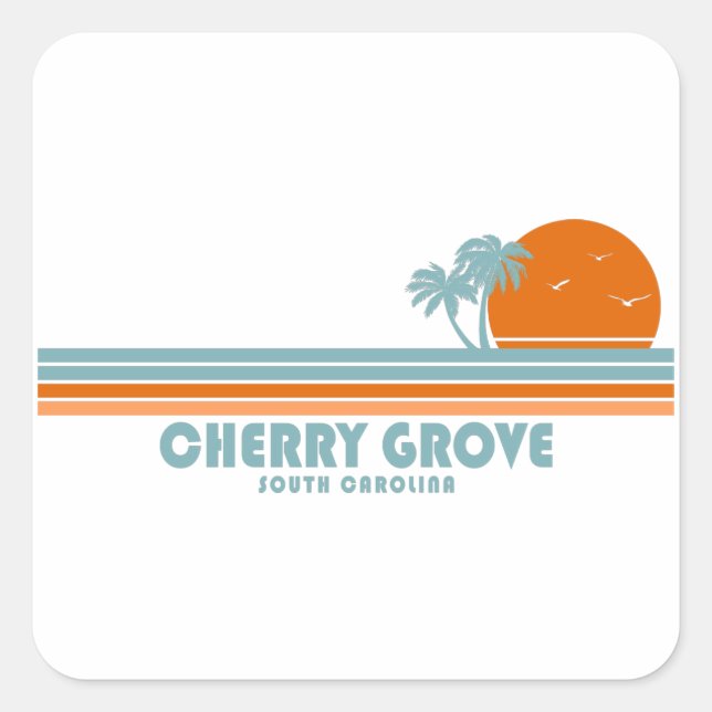 Cherry Grove Beach South Carolina Sun Palm Trees Quadratischer Aufkleber (Vorderseite)