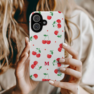 Cherry Hearts Individuelle Name Monogram iPhone 16 Hülle