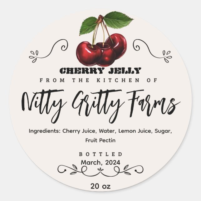 Cherry Jam Jelly bewahren kundenspezifisches Canni Runder Aufkleber (Vorderseite)
