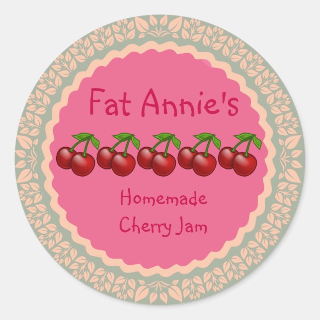 Cherry Jam Label Runder Aufkleber (Vorderseite)