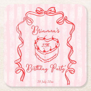 Cherry Kuchen rosa Kokette Bugattage Geburtstagspa Rechteckiger Pappuntersetzer