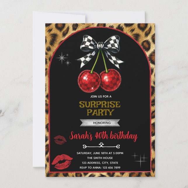 Cherry Leopard party Invitation Einladung (Vorderseite)
