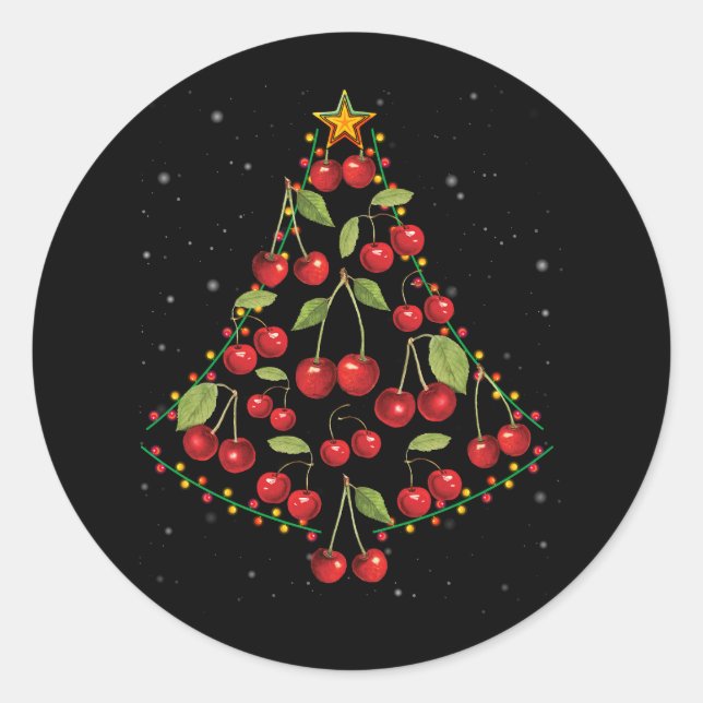 Cherry Lover Christmas Tree Lights Weihnachtsmannm Runder Aufkleber (Vorderseite)