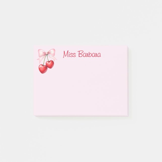 Cherry mit Coquette Bow Custom Post-it Klebezettel (Vorderseite)