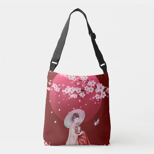 Cherry Moon Cherry Blossom Tragetaschen Mit Langen Trägern (Vorderseite)