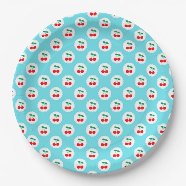 Cherry Muster - Retro Fruit Gift & Decke Pappteller (Vorderseite)