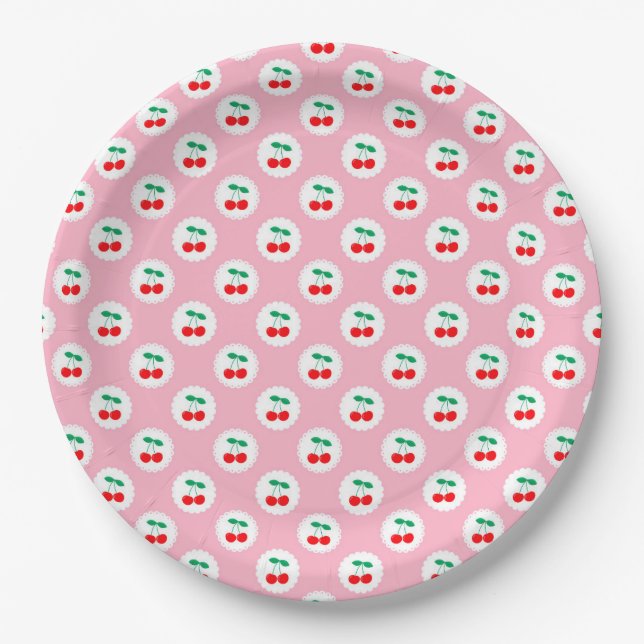 Cherry Muster - Retro Fruit Gift & Decke Pappteller (Vorderseite)