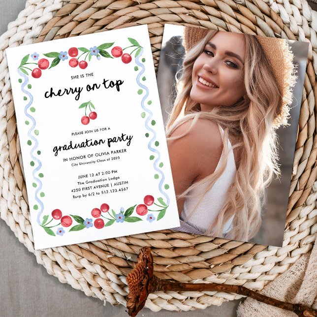 Cherry oben | Foto der Whimsical Graduation Party Einladung (Von Creator hochgeladen)