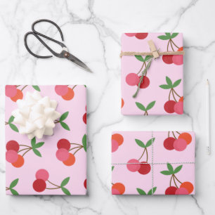 Cherry Obstmuster in Rosa und Rot Personalisiert Geschenkpapier Set