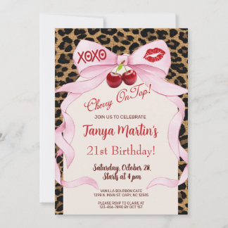 Cherry On Top adult woman birthday invitation. Einladung