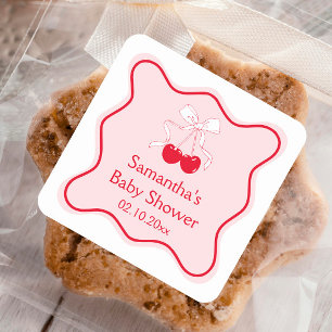 Cherry On Top Baby Dusche Gefallen Quadratischer Aufkleber