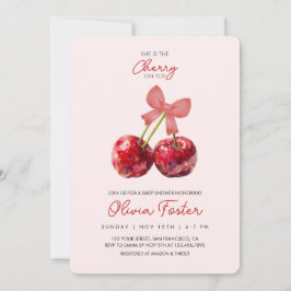 Cherry on Top Baby Girl Shower Invitation
