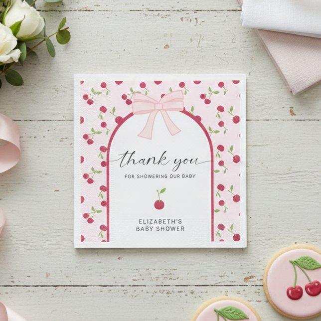 Cherry On Top Baby Shower Coquette Pink Cute Serviette (Von Creator hochgeladen)