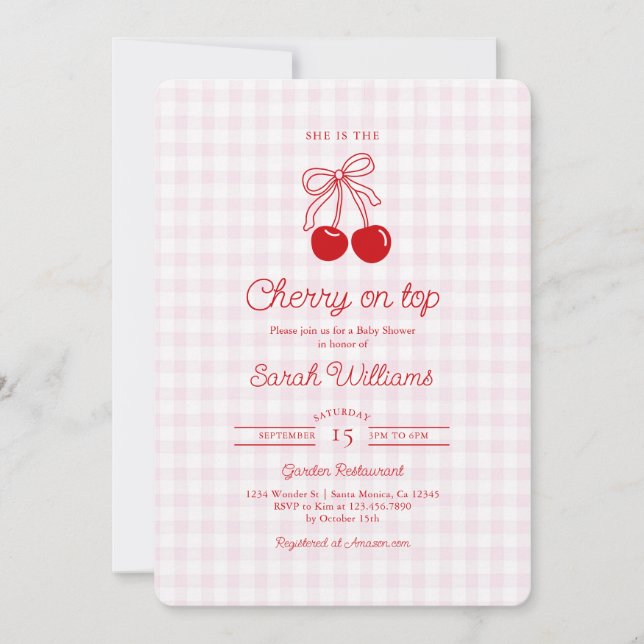 Cherry on Top Baby Shower Girl Invitation Einladung (Vorderseite)