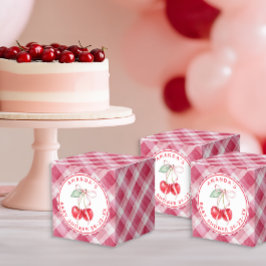 Cherry on Top Baby Shower Pink Gingham Favor Box Geschenkschachtel