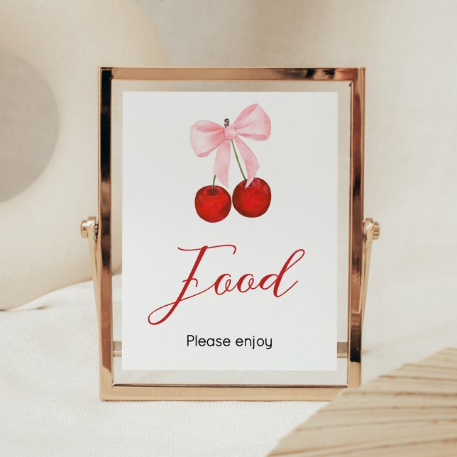 Cherry on Top Baby Showfood Poster (Cherry on Top Pink Bow Baby Shower Food Sign)