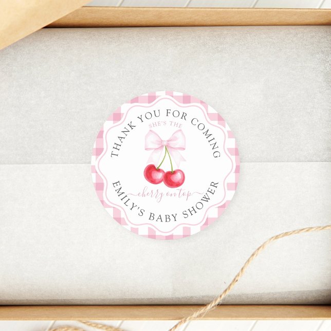 Cherry on top Bow Baby Dusche Vielen Dank für Ihr  Runder Aufkleber (Von Creator hochgeladen)