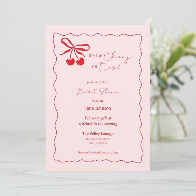 Cherry On Top Bridal Shower Invitation Einladung (Stehend Vorderseite)