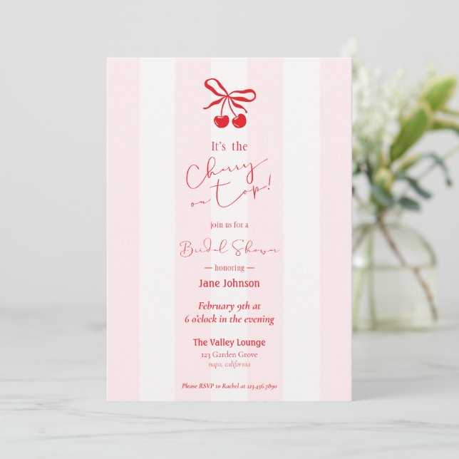 Cherry On Top Bridal Shower Invitation Einladung (Stehend Vorderseite)