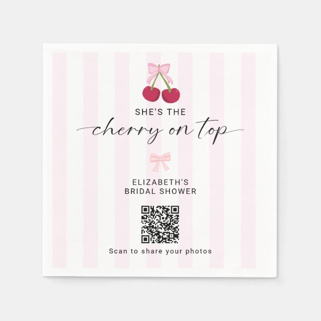 Cherry On Top Bridal Shower QR Code Share Photos Serviette (Vorderseite)