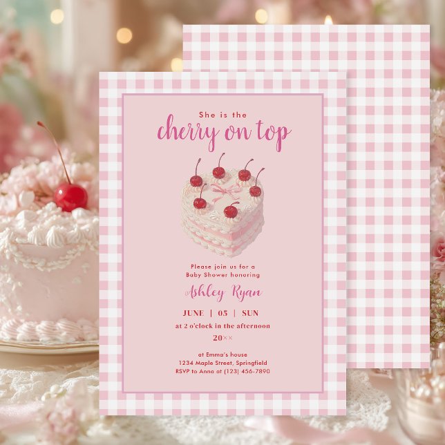 Cherry on Top Cake Pink Baby Dusche Einladung (Von Creator hochgeladen)