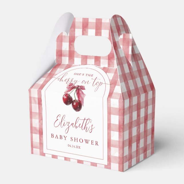 Cherry On Top Coquette Bow Baby Shower Geschenkschachtel (Vorderseite)