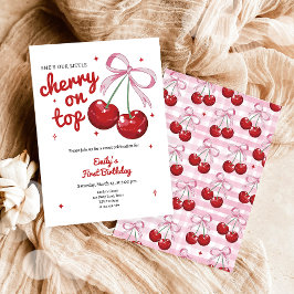 Cherry on Top Coquette Bow Pink Girl Geburtstag Einladung