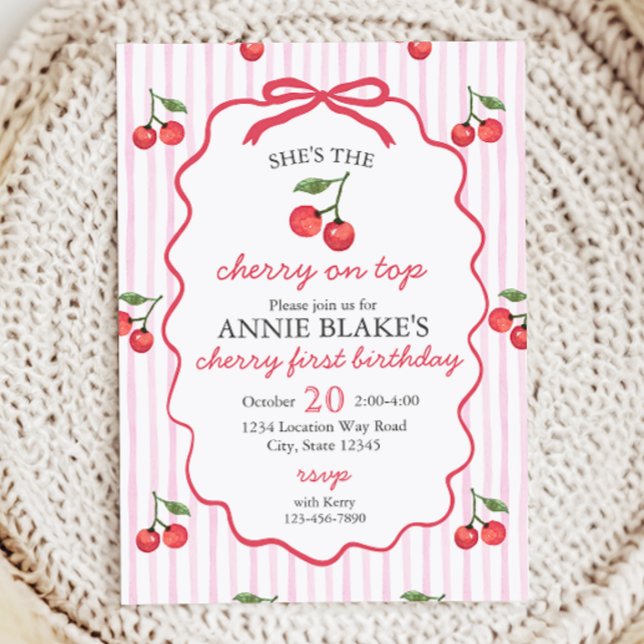 Cherry on Top Girl 1. Geburtstag Einladung (Von Creator hochgeladen)